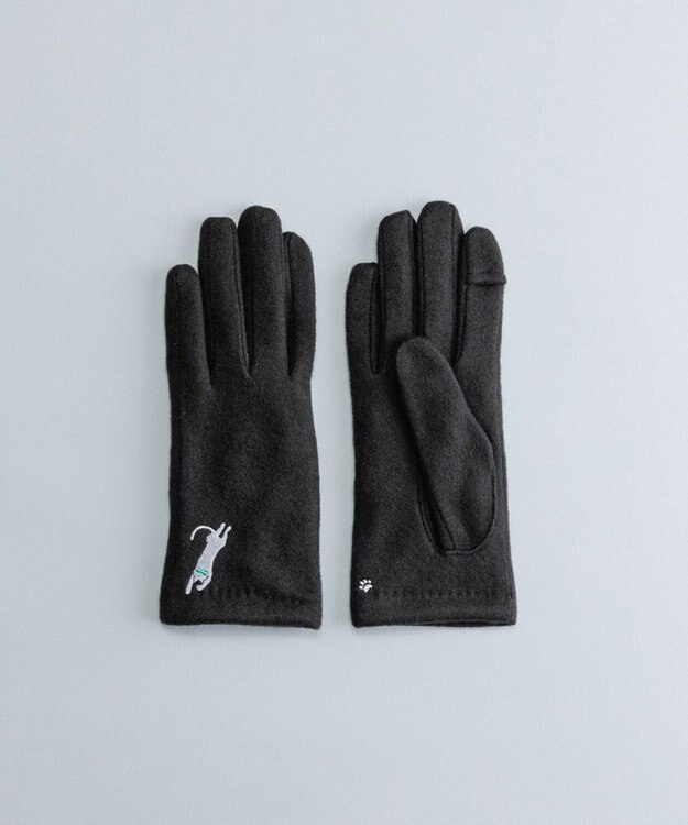 ORuKuBET おひるねねこ刺繍ジャージグローブ(WOMEN)【タッチパネル対応】 ブラック