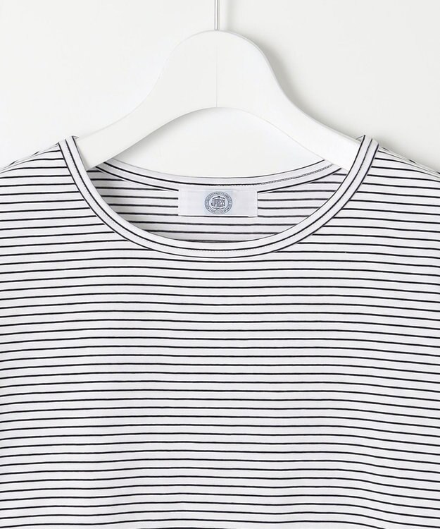 J.PRESS LADIES ベーシックジャージーシャツテール ボーダー カットソー オフ×ネイビー系