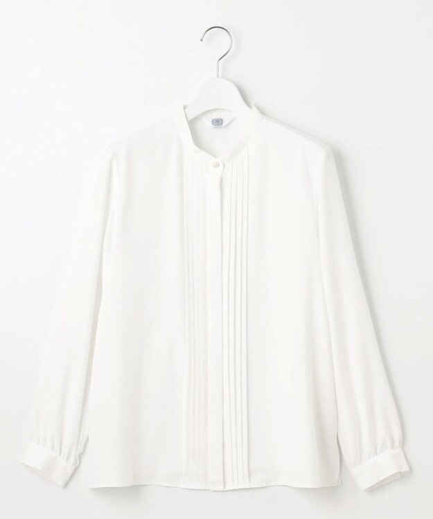 J.PRESS LADIES 【洗える】ヌーディスバックサテン タックプリーツ ブラウス ホワイト系