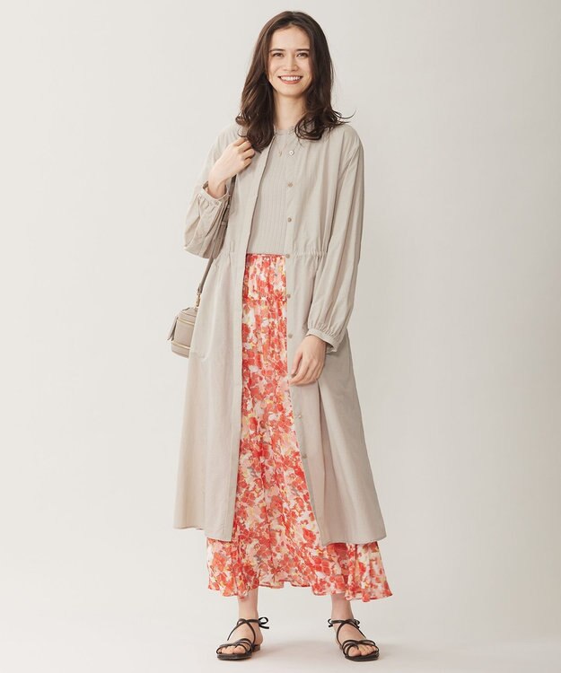 自由区 L 【ウエストゴム・洗える】オルタンシアフルールプリント スカート オレンジ