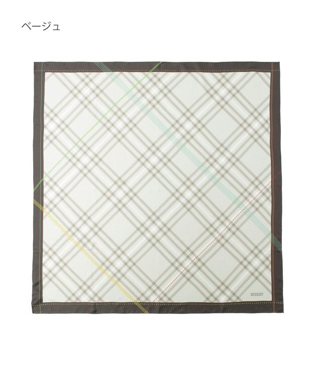 MOONBAT MACKINTOSH PHILOSOPHY(マッキントッシュ フィロソフィー）シルクスカーフ チェック 88×88㎝ 日本製 ベージュ