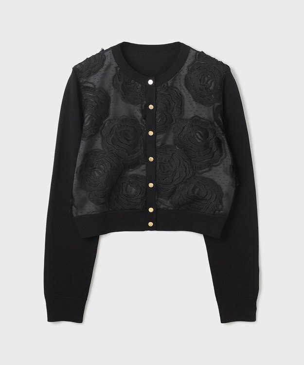 GRACE CONTINENTAL ローズ刺繍ニットカーディガン ブラック