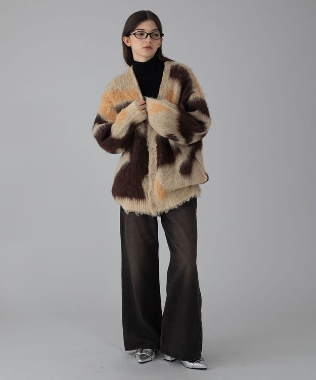 WEGO 【ユニセックス着用ITEM/MLサイズ展開】モヘアタッチパターンカーディガン ベージュ