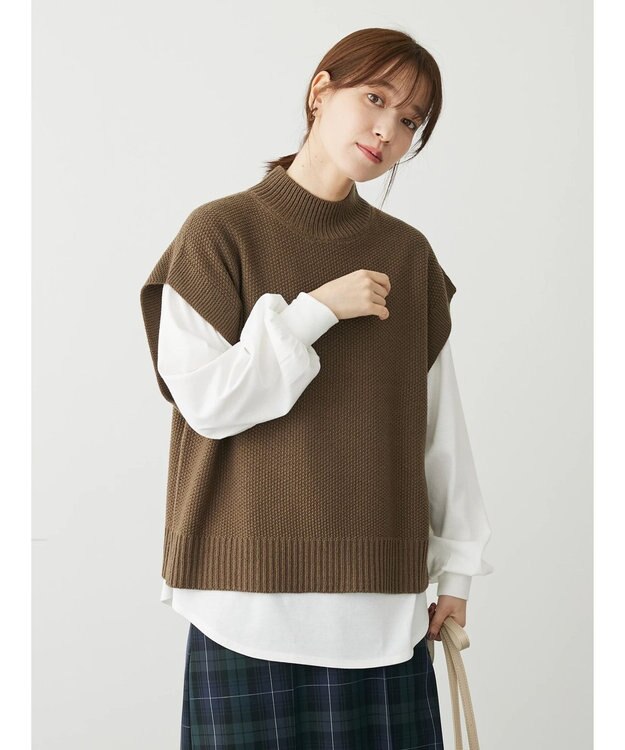 Green Parks ＳＥＴ２点モックネックカノコベスト＋ロンＴＥＥ Brown