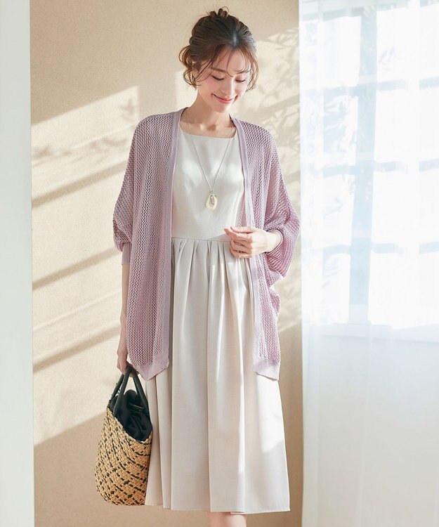 Tiaclasse L 【洗える】メッシュ編みニットドルマンカーディガン ピンク