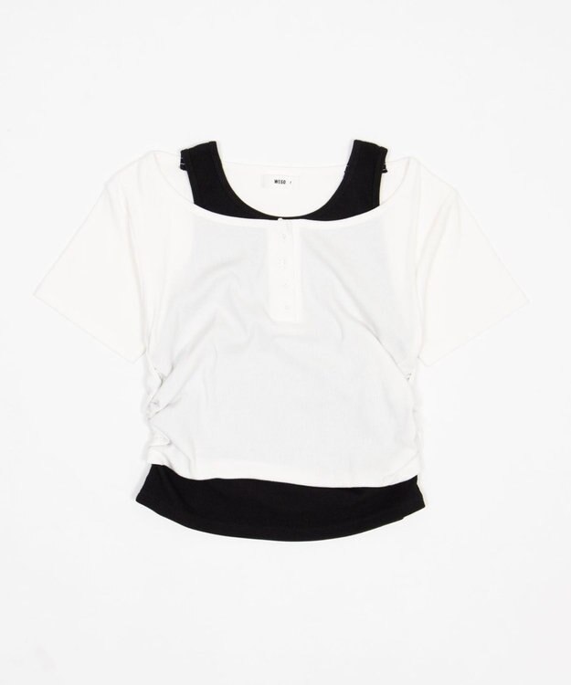 WEGO レイヤードキーネック半袖T ホワイト