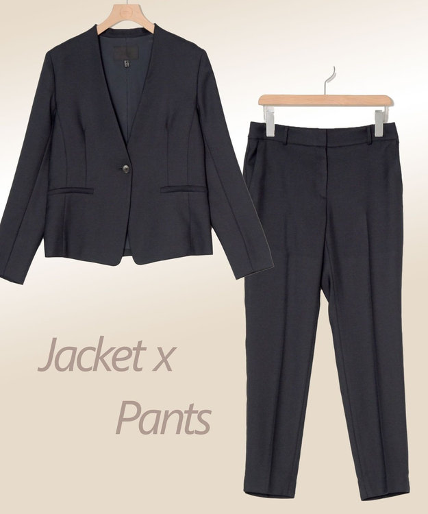 ICB 夏用スーツ 美品✨】iCB 洗える サマースーツ ノーカラー セットアップ 紺 M