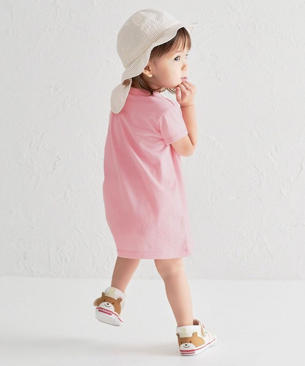 MIKI HOUSE HOT BISCUITS 【80-120cm】カラフルビーンズ フェイスプリント 半袖ワンピース ピンク