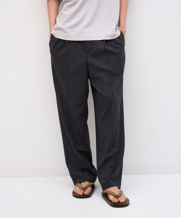 ATON TWIST WOOL GAUZE | ツータックイージーパンツ - UNISEX CHARCOAL GRAY