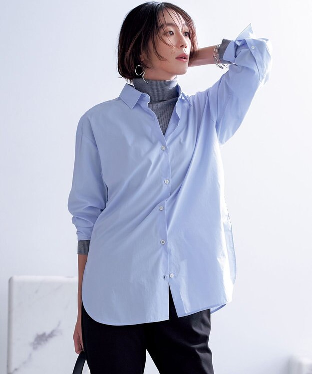 UNFILO 【抗菌防臭】イージーケア オーバー シャツ スカイブルー
