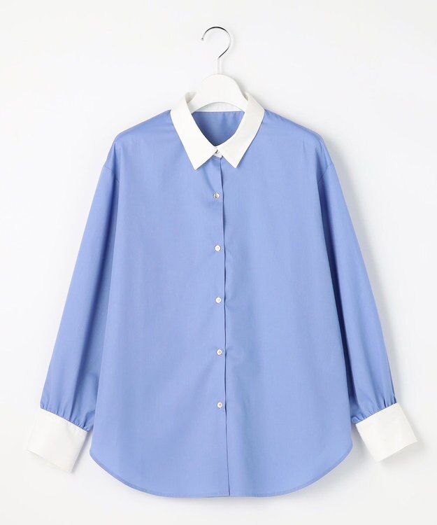 ANY SIS L ニットレイヤード シャツ ツインセット チャコール×ブルー