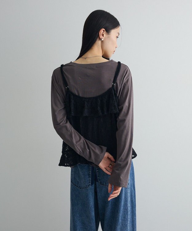 Green Parks レースフリルキャミビスチェ Black