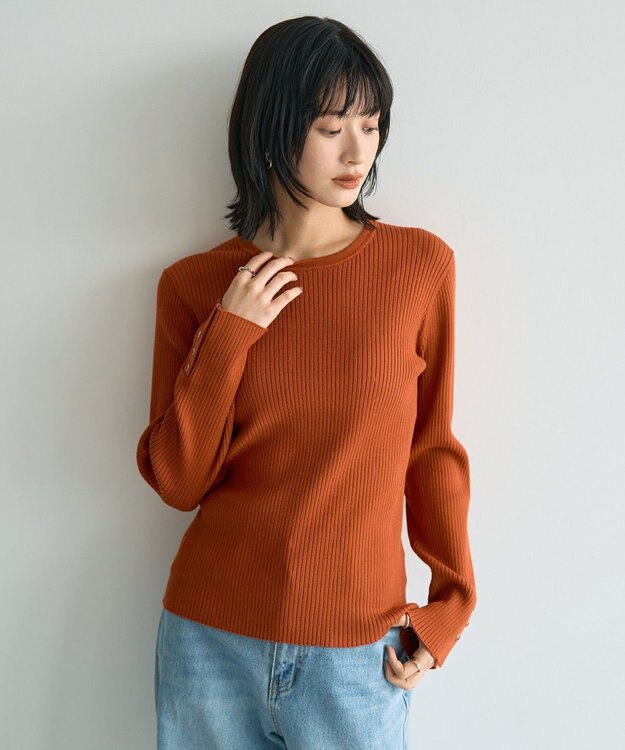 YECCA VECCA 袖釦クルーネックリブニット Orange