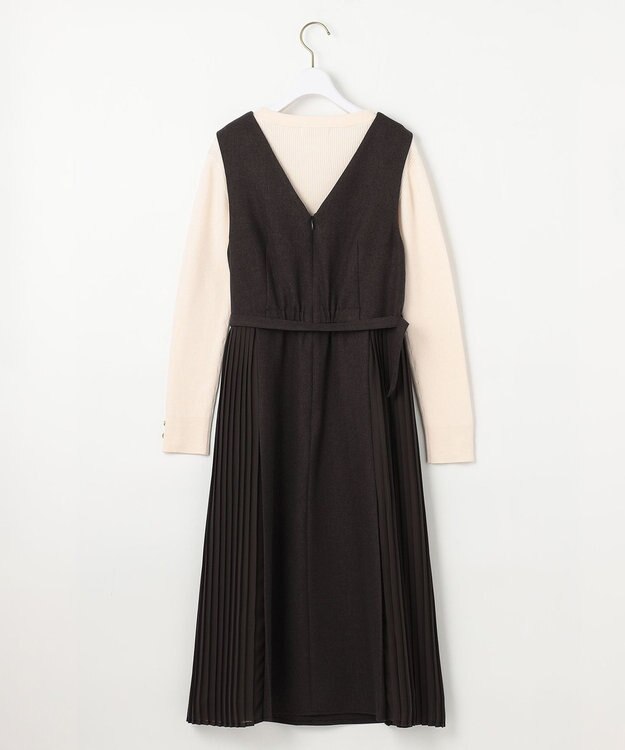 ANY SIS 【2SET】プリーツコンビ ジャンパースカート セット ブラウン×アイボリー