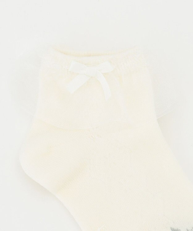 組曲 KIDS 【16-21cm】花透かし柄 ショートソックス アイボリー系