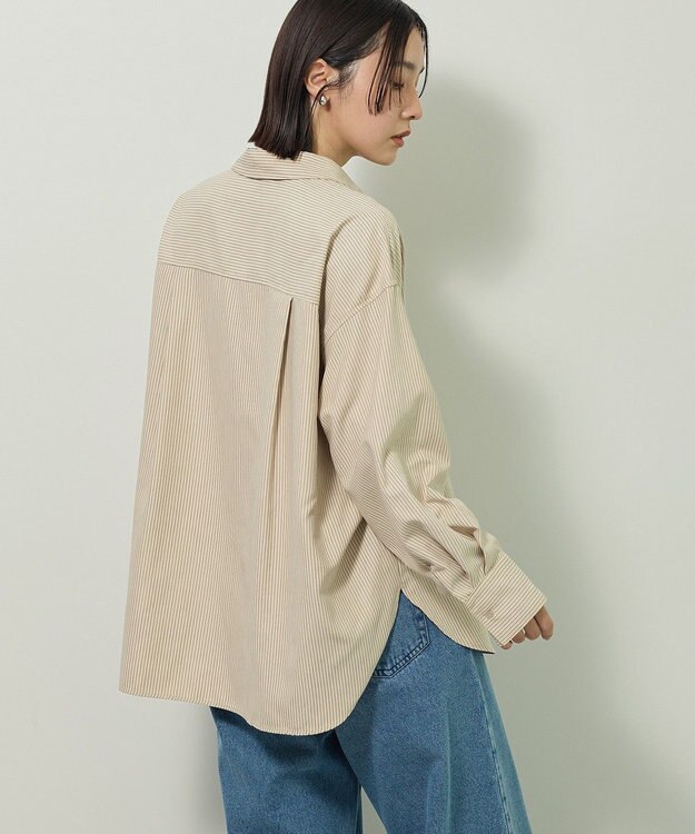 Green Parks シルキータッチストライプシャツ Ecru