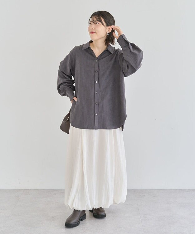 Green Parks シルキータッチストライプシャツ Charcoal Gray