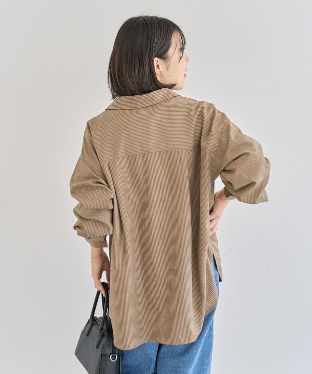 Green Parks シルキータッチストライプシャツ Brown