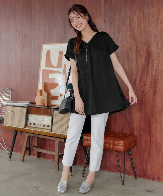 Tiaclasse 【UVカット・吸水速乾】 “きれい見え” バックフレアチュニック ブラック