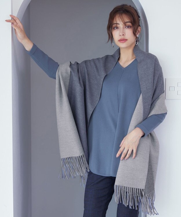 Tiaclasse 【洗える】リバーシブルデザイン大判マフラー グレー