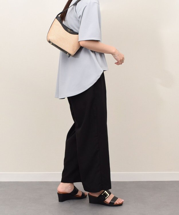 INTER-CHAUSSURES 【CHRISTIAN VILLA】ラフィアコンビレザーショルダーバッグ ブラックコンビ