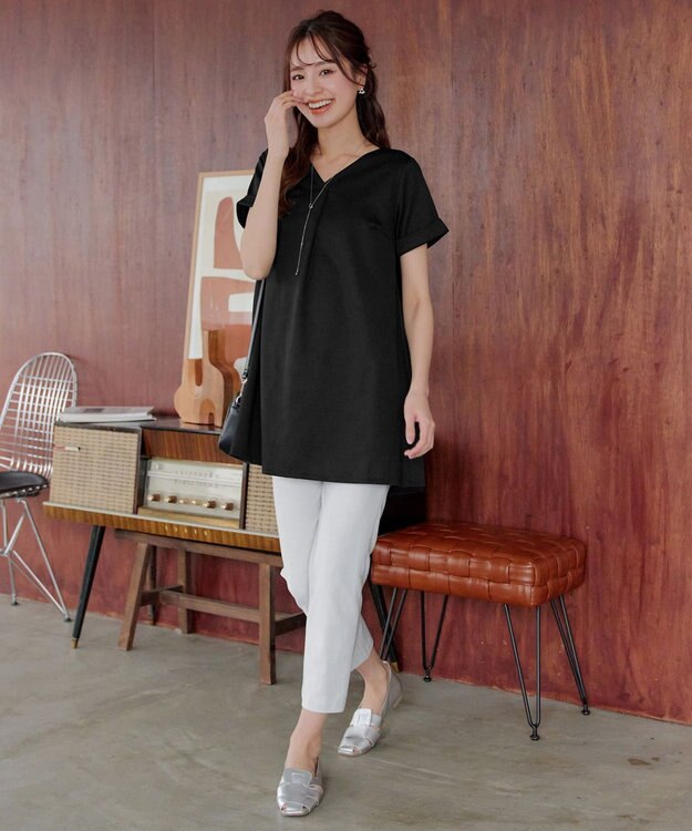 Tiaclasse 【UVカット・吸水速乾】 “きれい見え” バックフレアチュニック ブラック