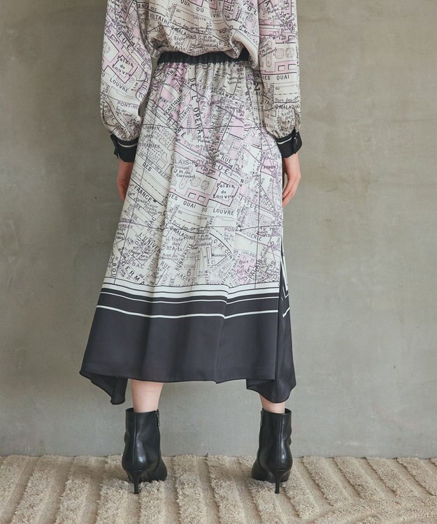 GRACE CONTINENTAL パリスカーフプリントスカート ブラック