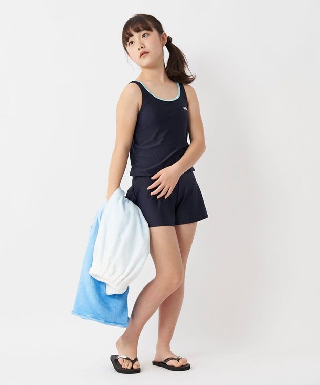 OP／FILA 【FILA】キュロットタイプのワンピーススクール水着 ネイビー×サックス