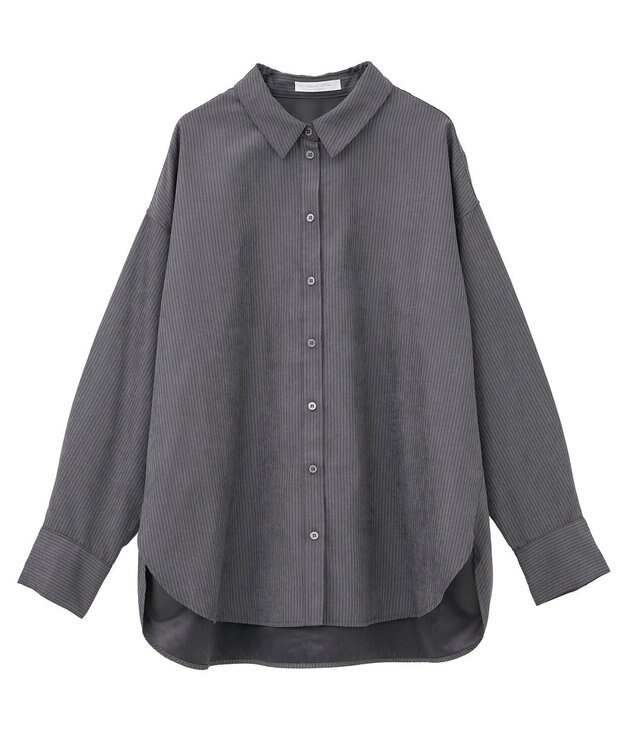 Green Parks シルキータッチストライプシャツ Charcoal Gray