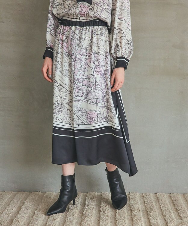 GRACE CONTINENTAL パリスカーフプリントスカート ブラック