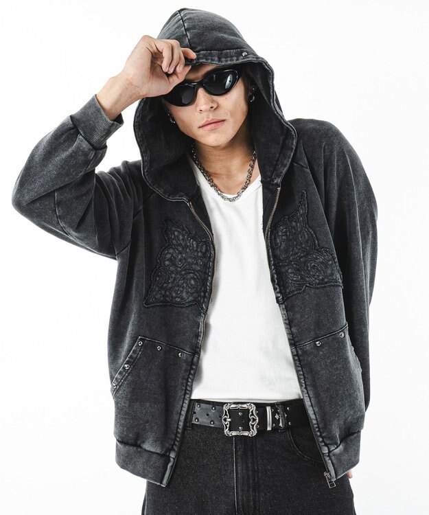 WEGO パウダーブリーチスタッズZIPパーカー スミクロ