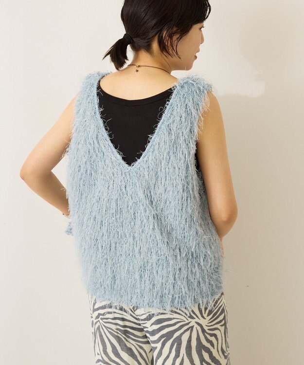 AMERICAN HOLIC 【前後2way】サイドスリットシャギーベスト Grayish Blue