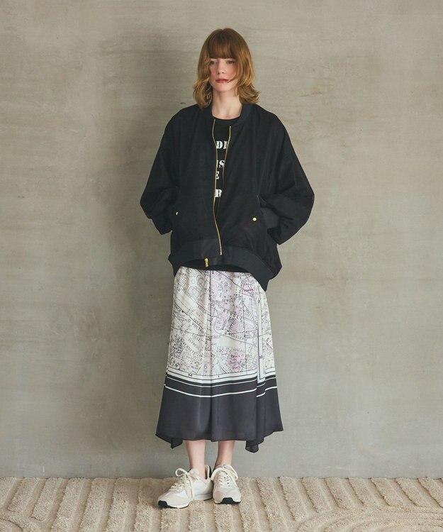 GRACE CONTINENTAL パリスカーフプリントスカート ブラック