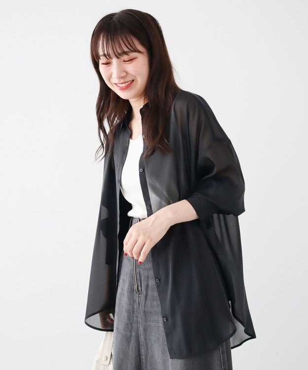 Green Parks シアーシャイニーシャツ Black