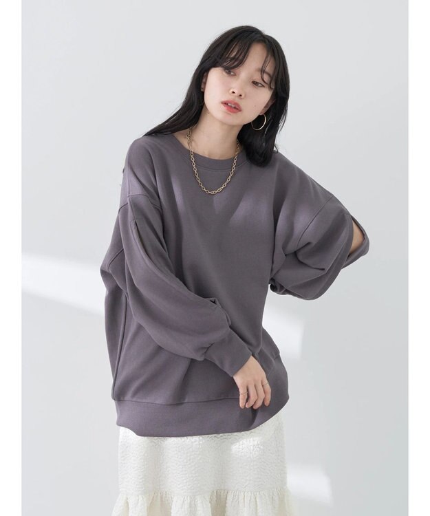 earth music&ecology 袖スリットスウェット Charcoal Gray