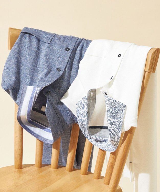 JOSEPH ABBOUD 【リネン素材/吸水速乾/日本素材】リネンハニカム ダディ ポロシャツ ホワイト×ペイズリー