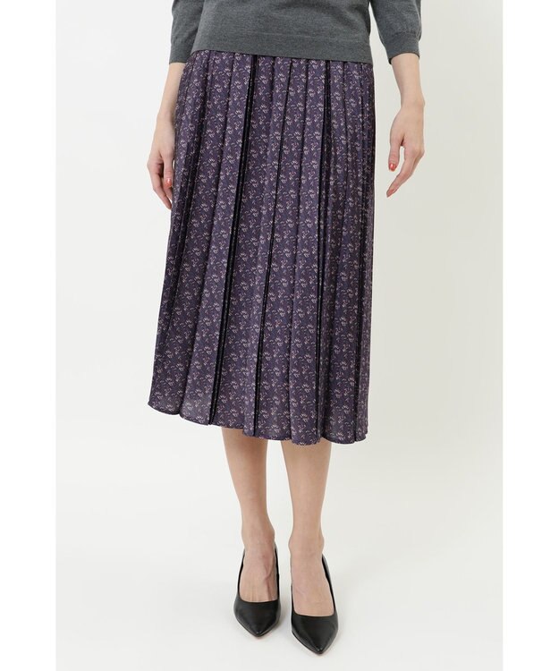 DAKS サテンプリントプリーツスカート ダークパープル