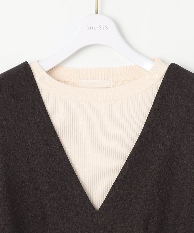 ANY SIS L 【2SET】プリーツコンビ ジャンパースカート セット ブラウン×アイボリー