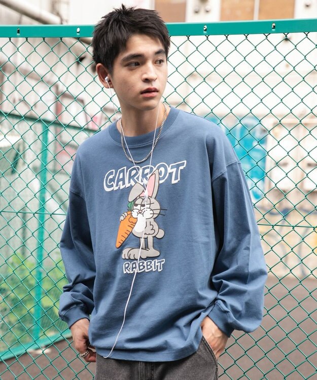 WEGO 【ユニセックス着用ITEM】アニマルキャラBIG　T（LS） ブルー