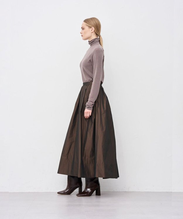 uncrave メモリータフタ フレアスカート ブラウン