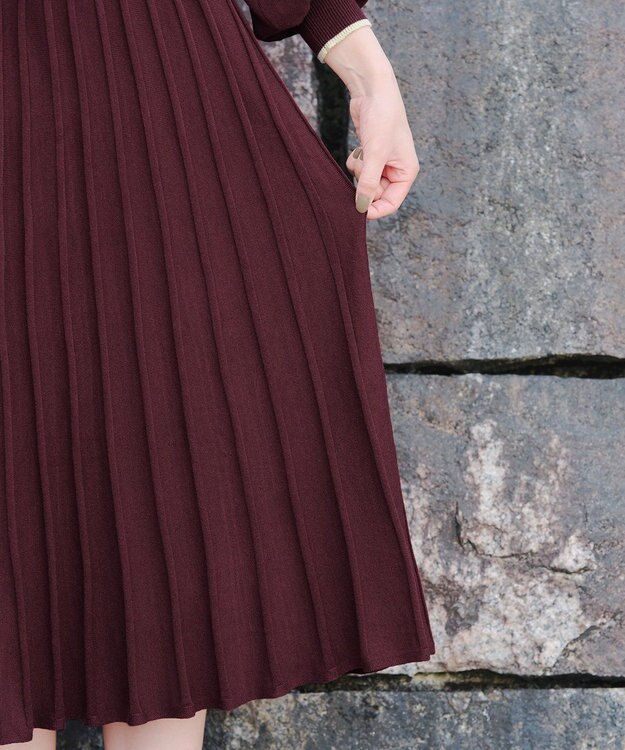 Tiaclasse 【洗える】セットアップ見え配色ニットワンピース ボルドー