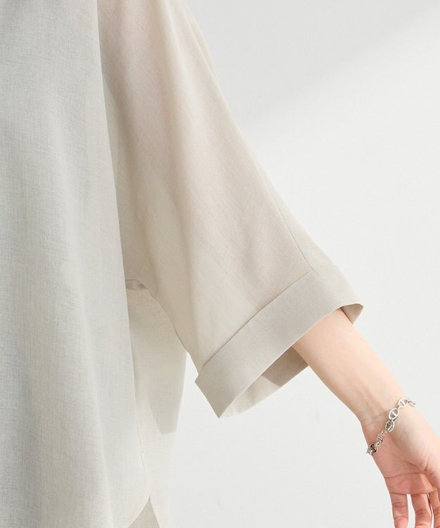 Green Parks 開襟シアーシャツジャケット Gray Beige