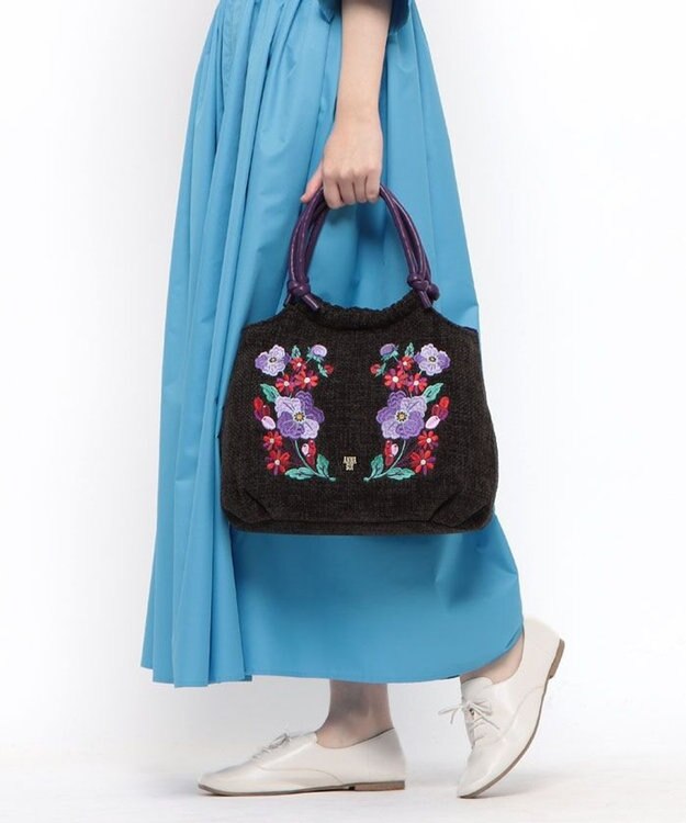 ANNA SUI ポタリーフラワー ハンドバッグ クロ
