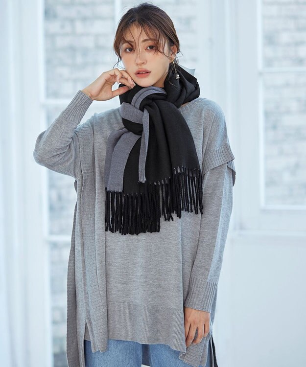 Tiaclasse 【洗える】リバーシブルデザイン大判マフラー ブラック