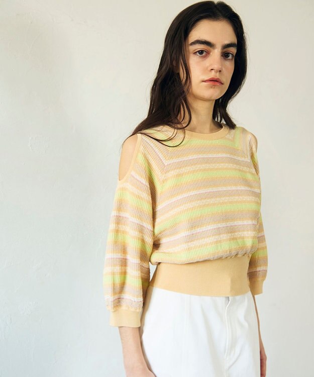 GRACE CONTINENTAL ボーダーパフニットトップ イエロー