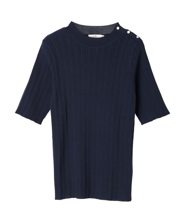 earth music&ecology ショルダーボタンリブニットプルオーバー Dark Navy