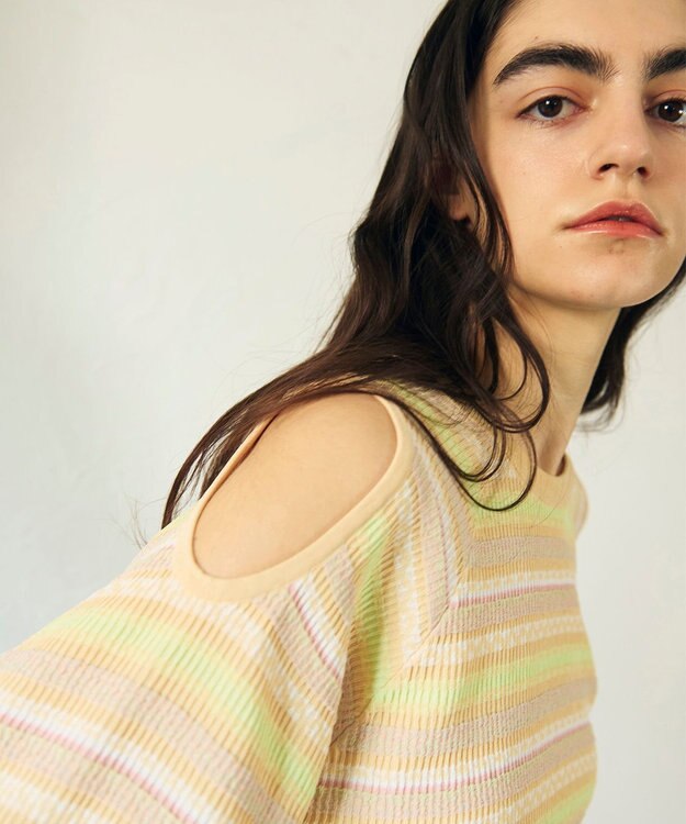 GRACE CONTINENTAL ボーダーパフニットトップ イエロー