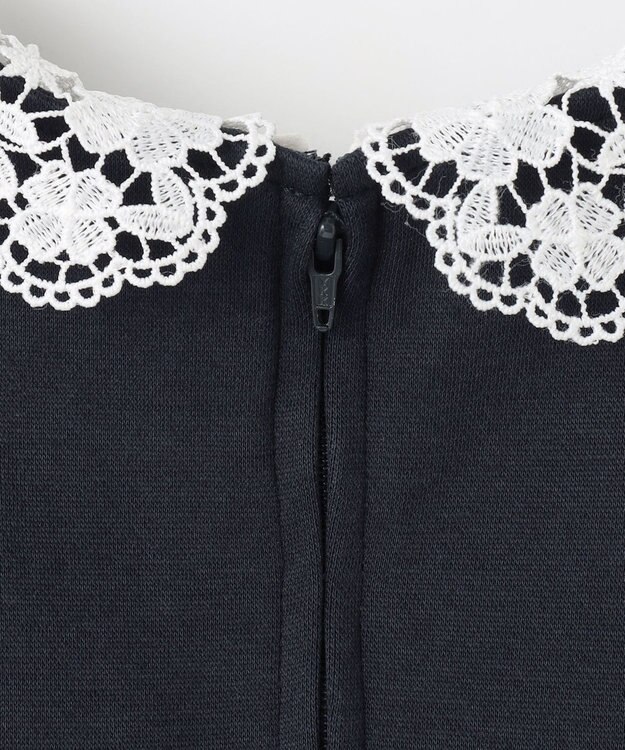 ANY KIDS レース襟付き長袖ワンピース ネイビー