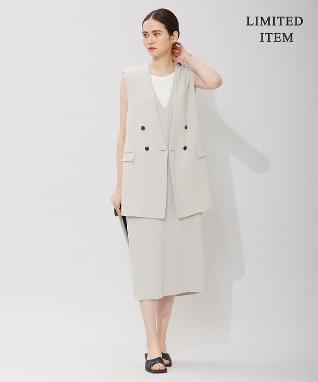 ICB 【WEB限定・洗える】BackSatinGeorgette ノーカラージレ ベージュ系