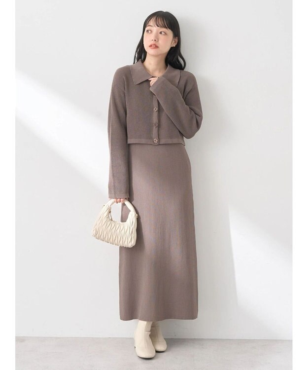 earth music&ecology ＳＥＴ２点襟付きカーディガン＋ニットワンピース Mocha